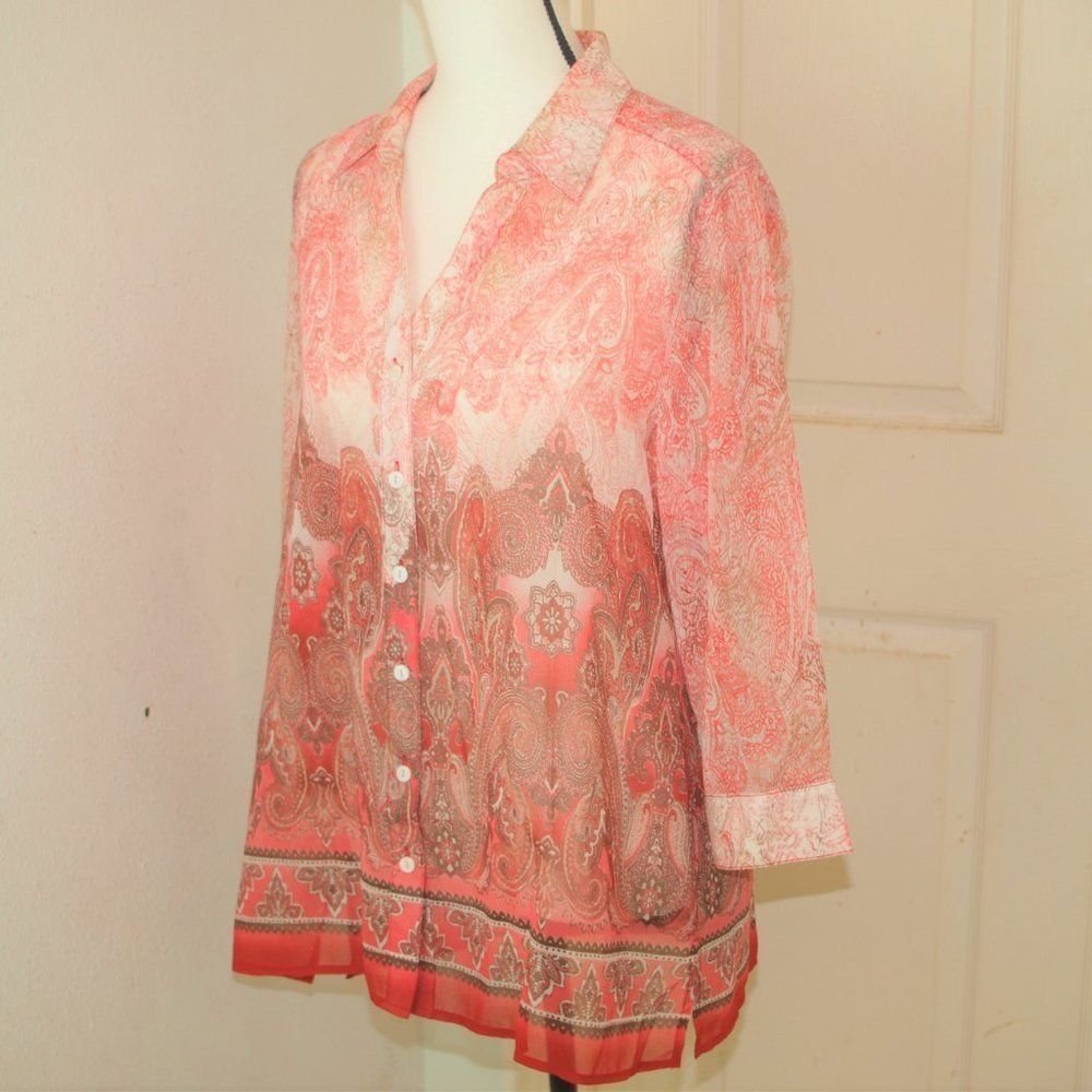 Chico's Paisley Blouse Pink & White Sheer Chico's Size 1 - Picture 4 of 5